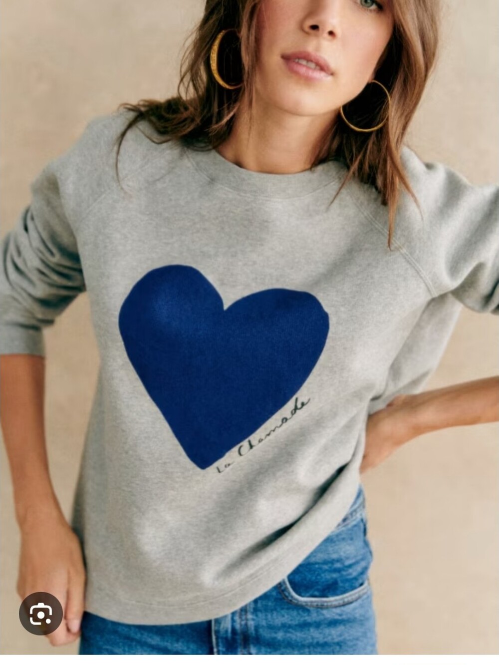 Sezane Women's La Chamade Grey Heart Morif Cotton Sweatshirt Size XS